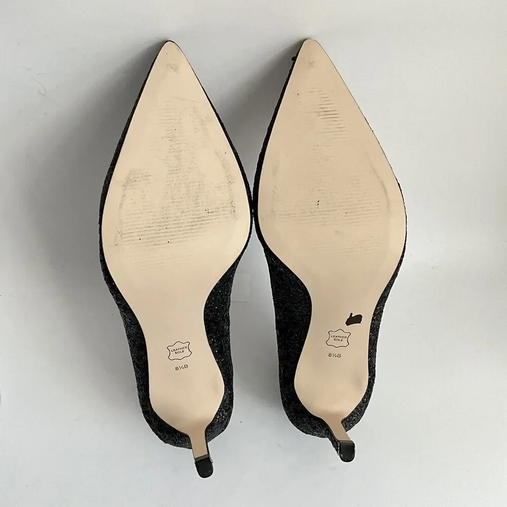 Lilly Pulitzer Margot Glitter Point Toe Pumps Stiletto Heel Black 8.5
